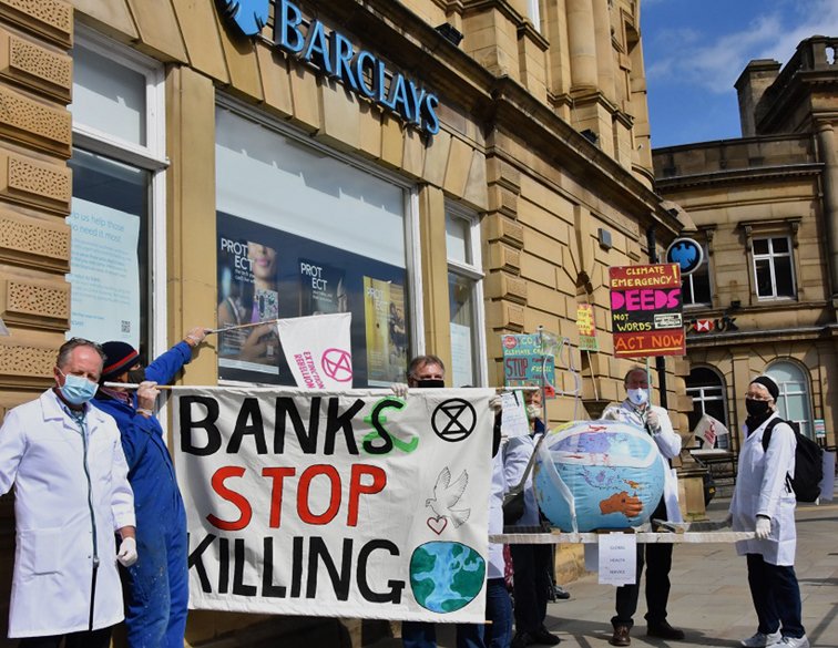 Protesters at the Barclays Bank office in Rochdale