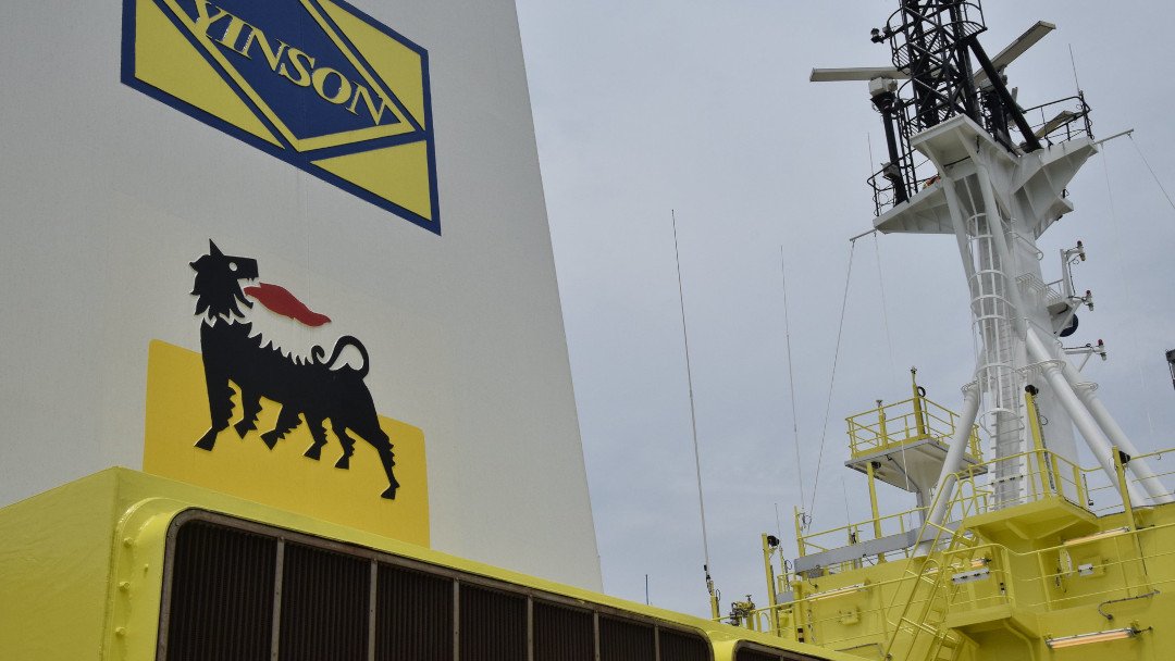 Image: a floating gas unit owned by Eni, for the Offshore Cape Three Points project (OCTP). Analysis shows the project will only deliver an economic return if the Paris Agreement fails.” Image credit: Eni